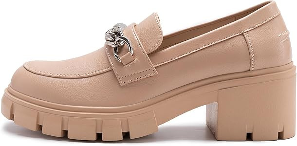 Athlefit Women's Platform Loafers Slip On Lug Sole Chunky Loafers with Chain Round Toe Business W... | Amazon (US)