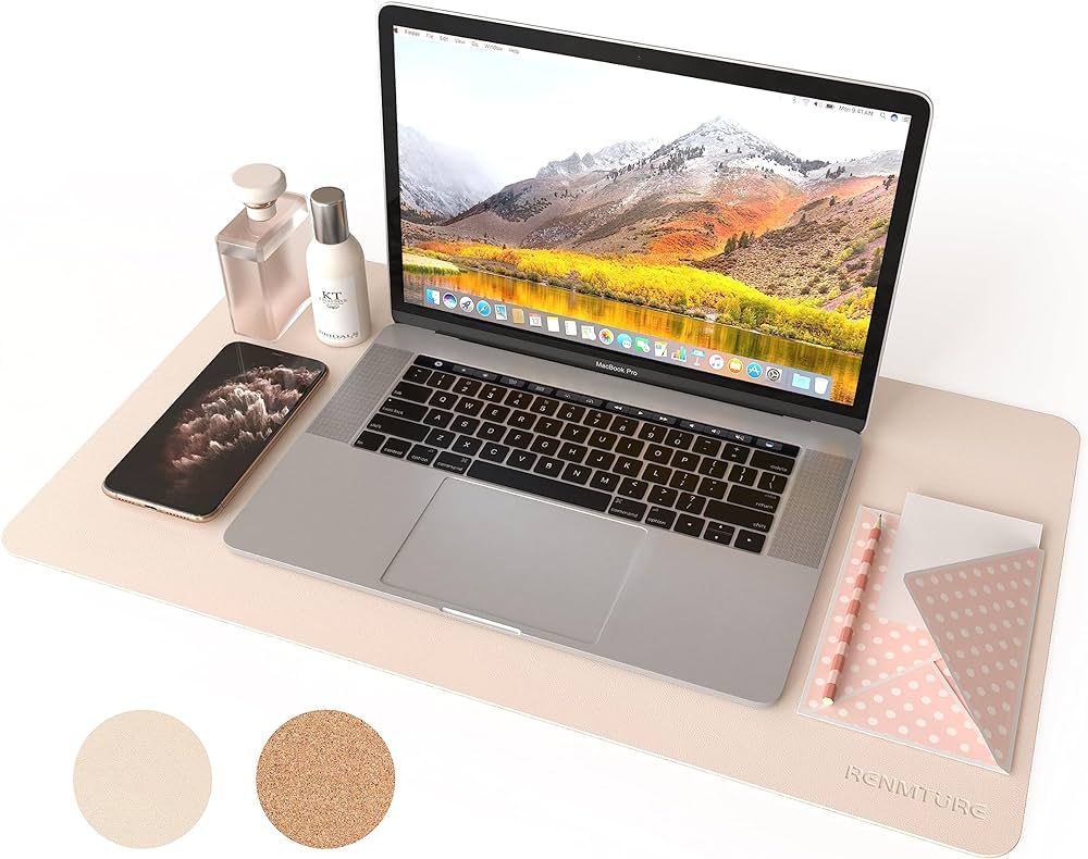 RENMTURE Dual-Sided Desk Pad, Natural Cork & PU Leather Large Mouse mats for Office and Home Work... | Amazon (US)