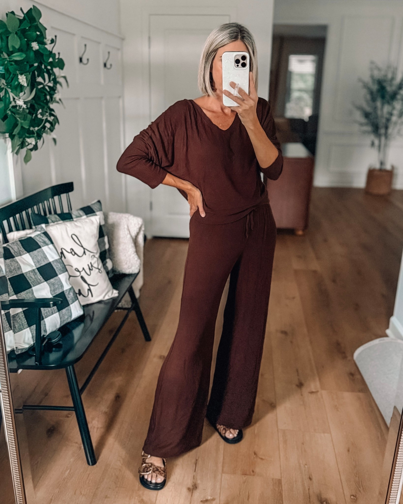 Target 2 piece lounge set and the comfiest leopard print slide sandals 
Wearing size small in Brown 

#LTKStyleTip #LTKFindsUnder50 #LTKSeasonal