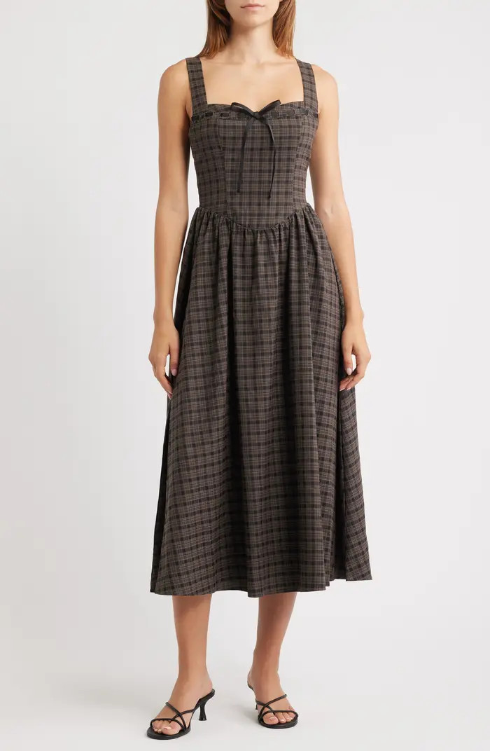 Plaid Sweetheart Neck Fit & Flare Midi Dress | Nordstrom