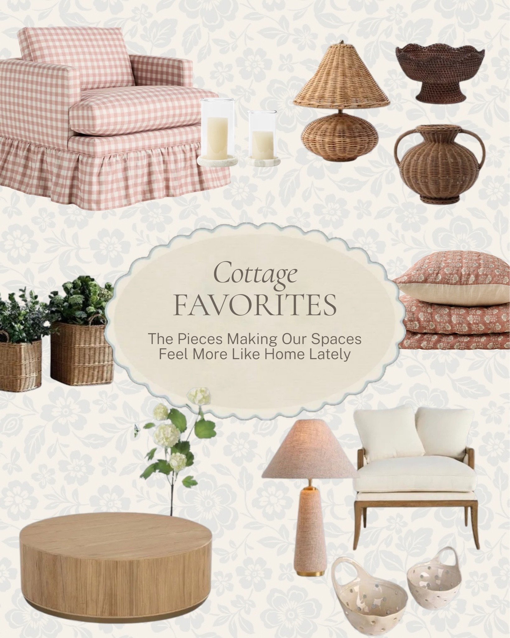 The pieces that make a house feel warm, collected, and completely yours ✨ 

Rounded up a mix of cottage favorites lately, from a ruffled gingham chair and woven lamps to textured pillows, natural baskets, and a few little details that add so much character to a space. 

Everything linked here 🤍 

#LTKhome