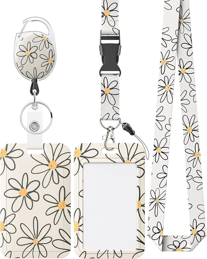 Uniclife Floral Sliding Badge Holder White Flower Plastic Case with Retractable Badge Reel Carabi... | Amazon (US)