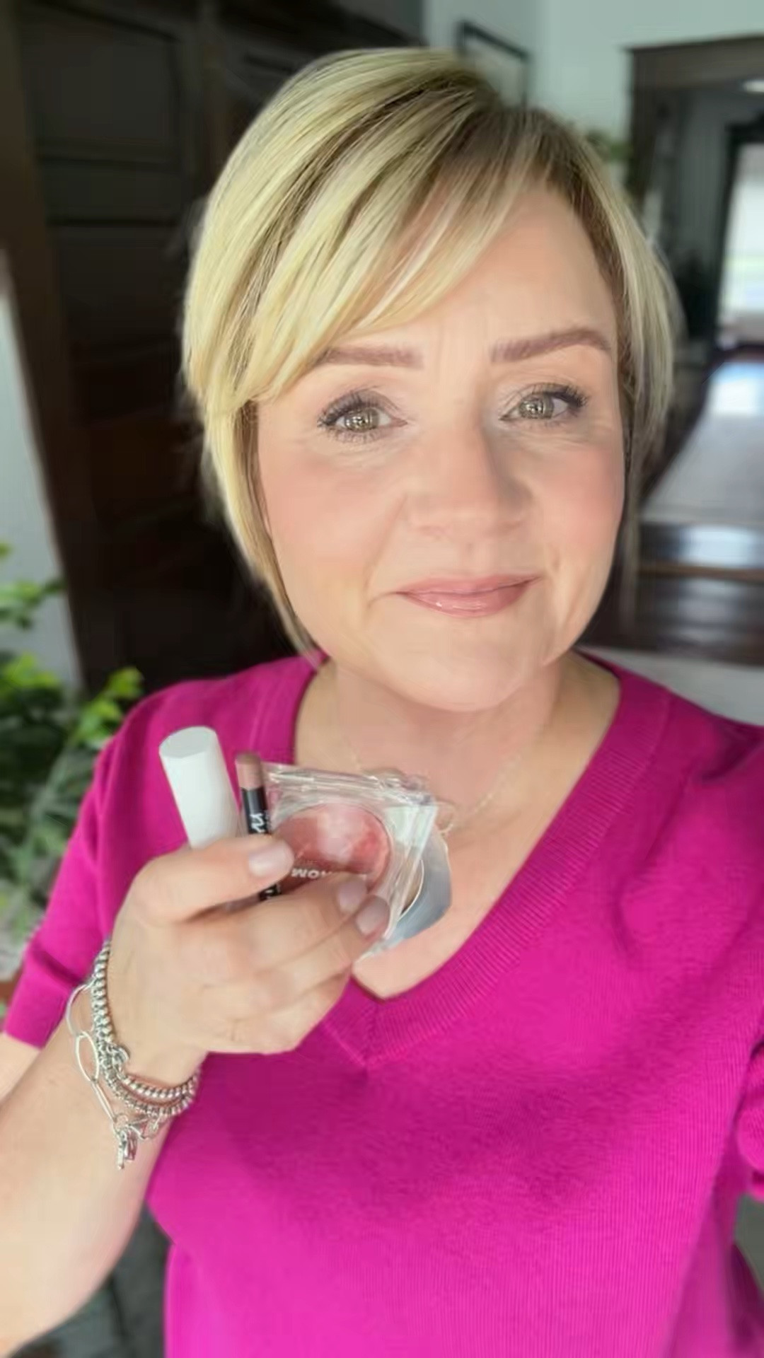 Makeup of the Day.   
Balm foundation in shade 2.5
Blush in Wisp
Lipstick in Caught Rose
Liner in Nude Beige

#LTKBeauty #LTKOver40