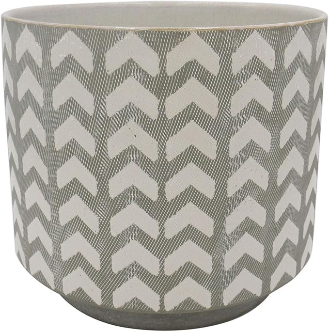 Rivet Rustic Chevron-Patterned Stoneware Planter, 8.85"H, White and Gray | Amazon (US)