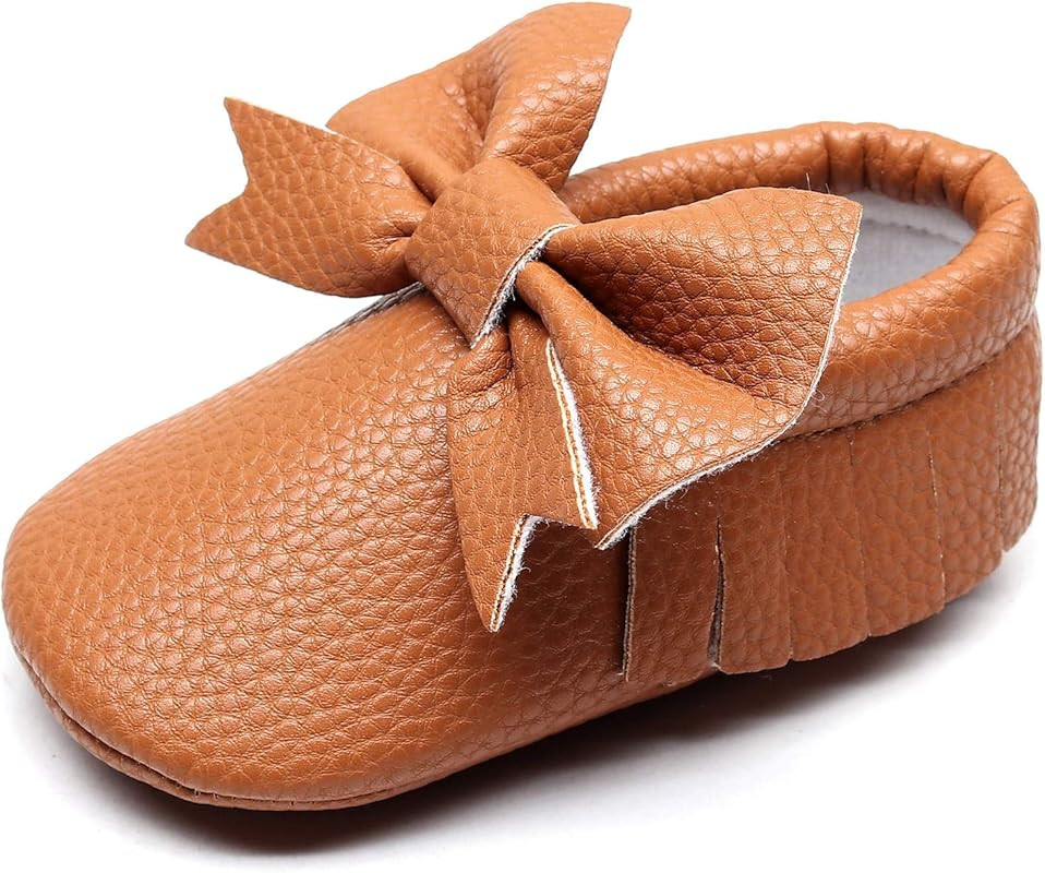 Bebila Double Bow Fringe Baby Moccasins - Soft Sole Baby Shoes Girls Toddler Crib Flats | Amazon (US)