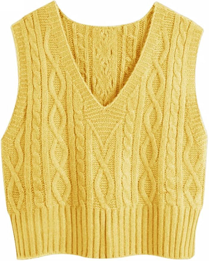 Aoysky Sweater Vest Women's V-Neck Sweater Tank Tops Pullover Cable Knit Vest Solid Color Sleevel... | Amazon (US)