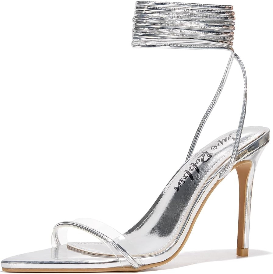 Cape Robbin Women's Lace Up Stiletto Heel Sandals - Pointed Open Toe Clear Strap Ankle Wrap Tie U... | Amazon (US)