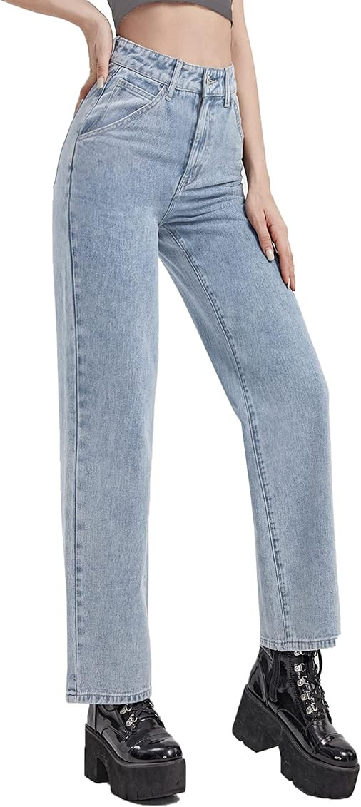 Flvsun Women Ripped Boyfriends Jeans Distressed High Waist Baggy Denim Pants Wide Leg Straight Trous | Amazon (US)