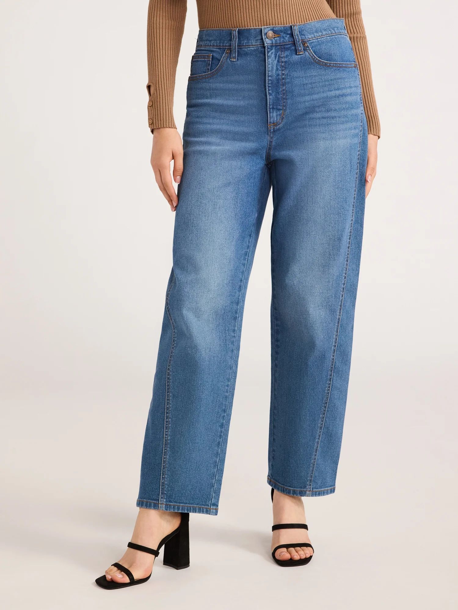 Scoop Women's Mid Rise Barrel Leg Jeans, Sizes 0-20 | Walmart (US)