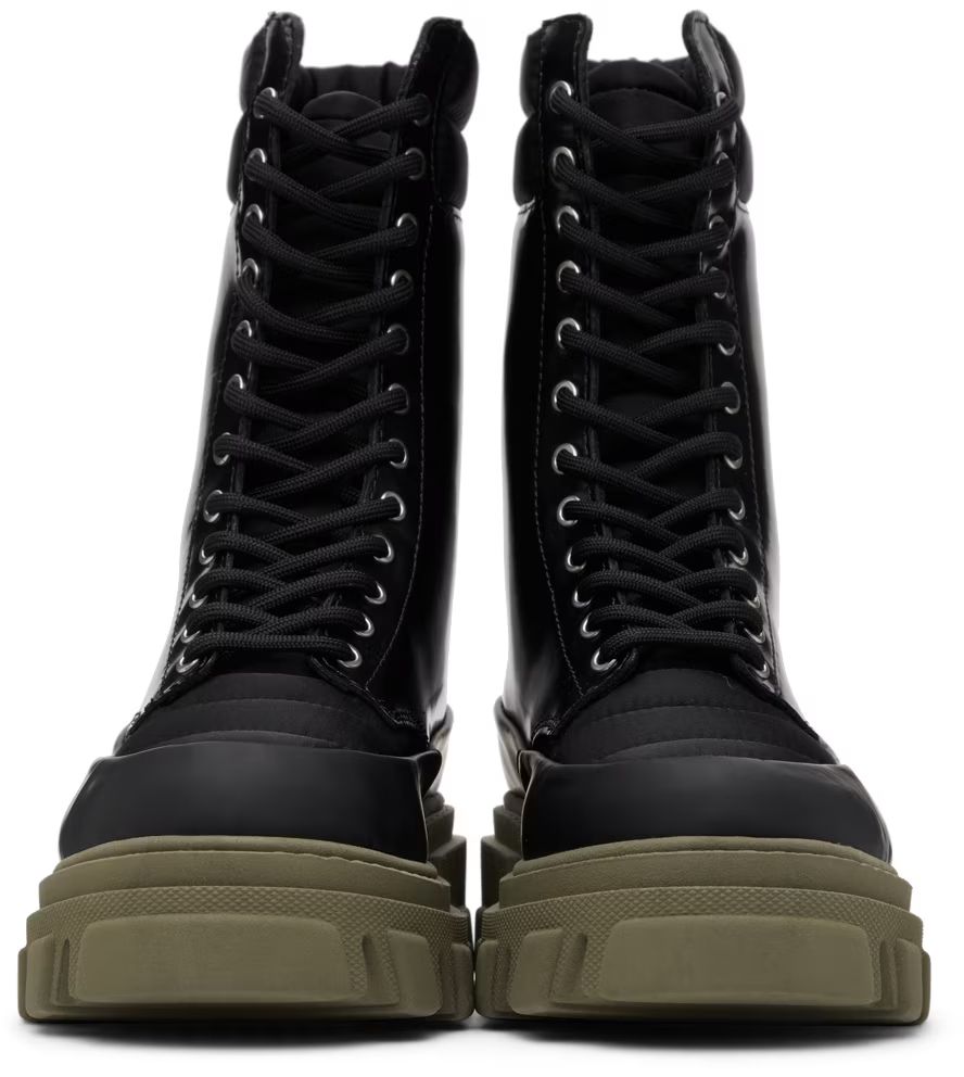 GANNI - Black Leather & Tech Combat Boots | SSENSE