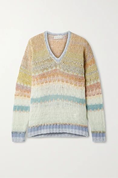 Etro - Striped Open-knit Wool-blend Sweater - Peach | NET-A-PORTER (US)