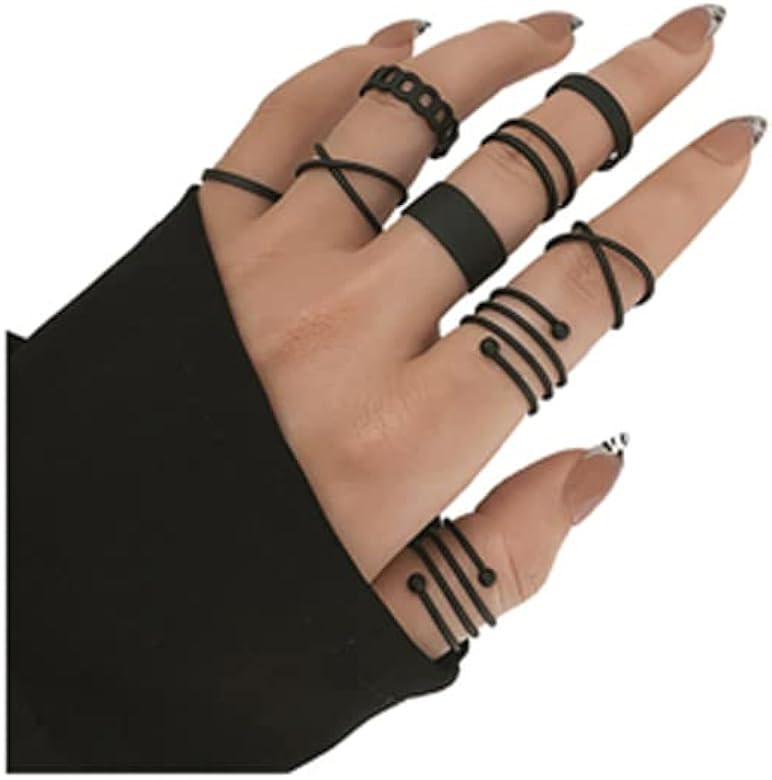 Black Knuckle Rings Set for Women Girls Vintage Stackable Midi Rings Boho Crystal Pearl Sea Wave ... | Amazon (US)