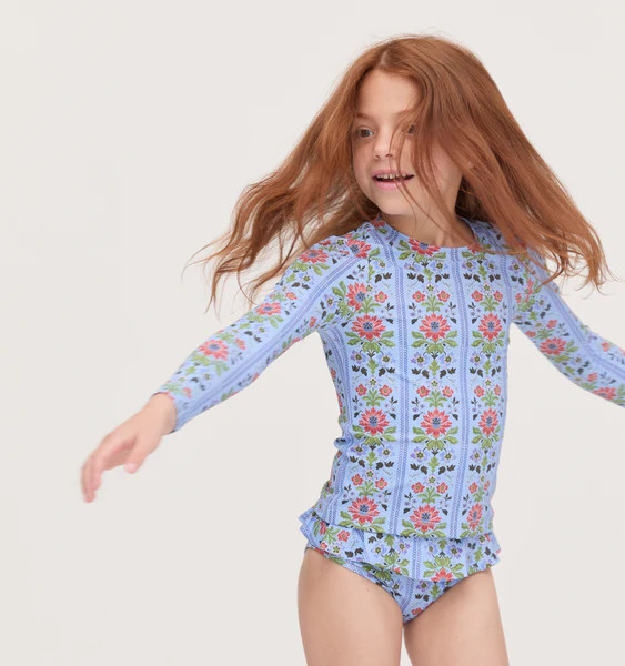 The Tiny Ariel Rashguard Set - Blue Floral Block Stripe | Hill House Home US