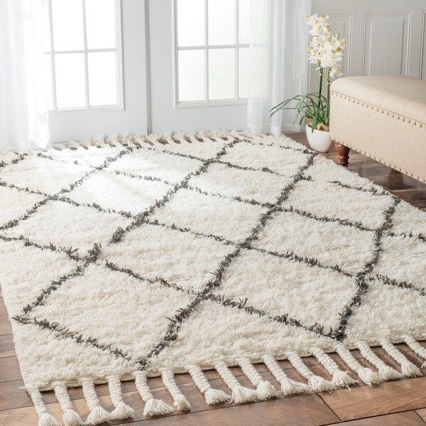nuLOOM Hand-knotted Moroccan Trellis Natural Shag Wool Rug (3' x 5') (As Is Item) | Bed Bath & Beyond