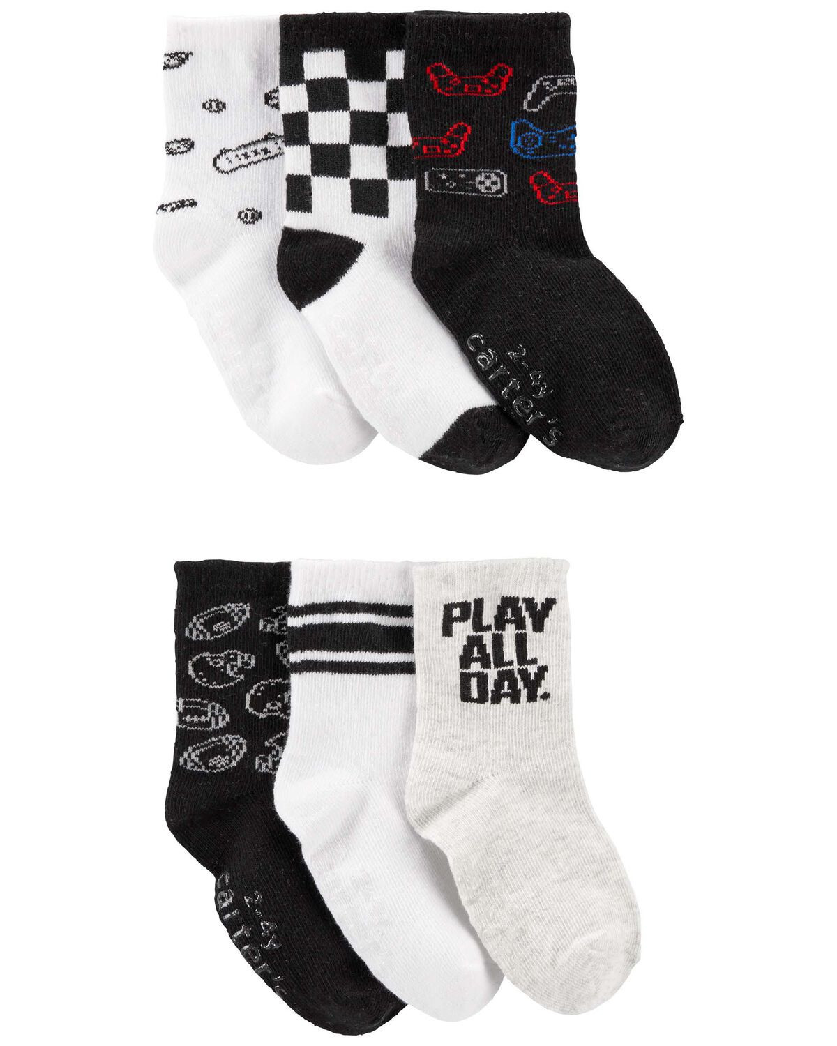 Black/White Toddler 6-Pack Gamer Socks | carters.com | Carter's