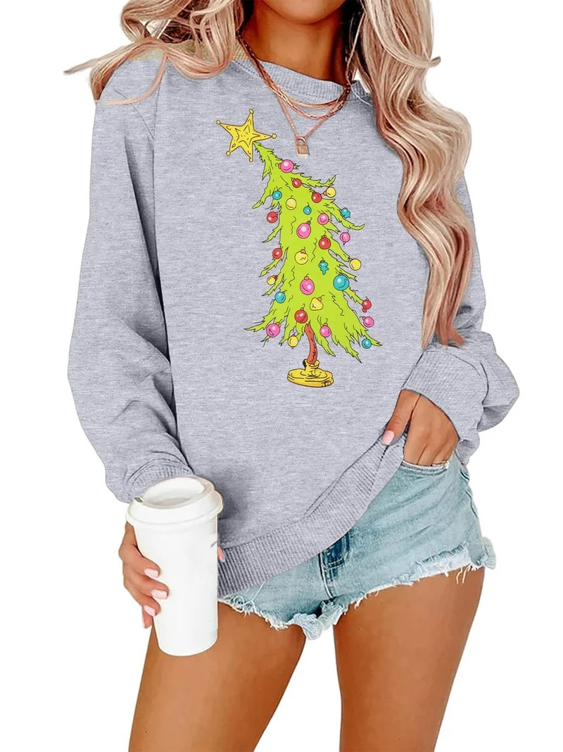 MOUSYA Christmas Sweatshirts for Women Christmas Tree Graphic Long Sleeve Shirts Xmas Sweater | Walmart (US)