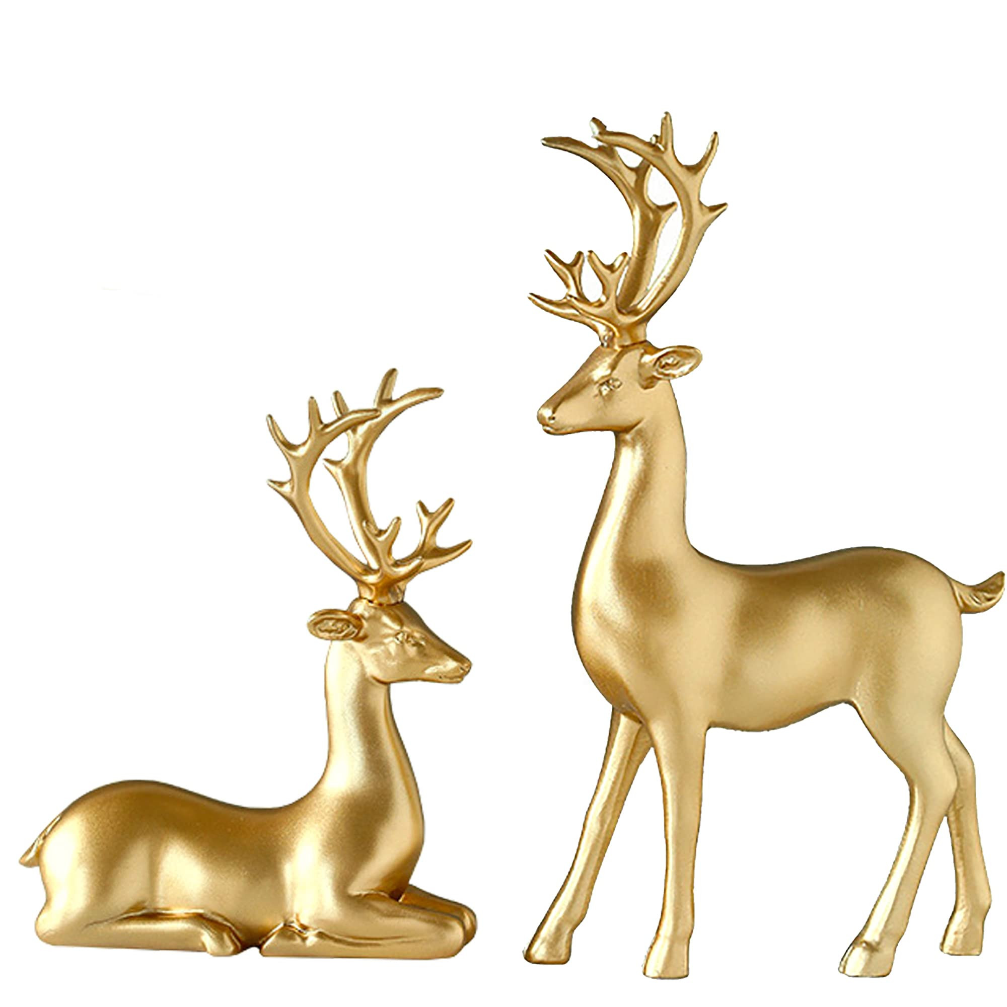 FANTESTICRYAN 2pcs Reindeer Sculpture Gold Resin Christmas Elk Statues Home Office Decorative Dis... | Amazon (US)
