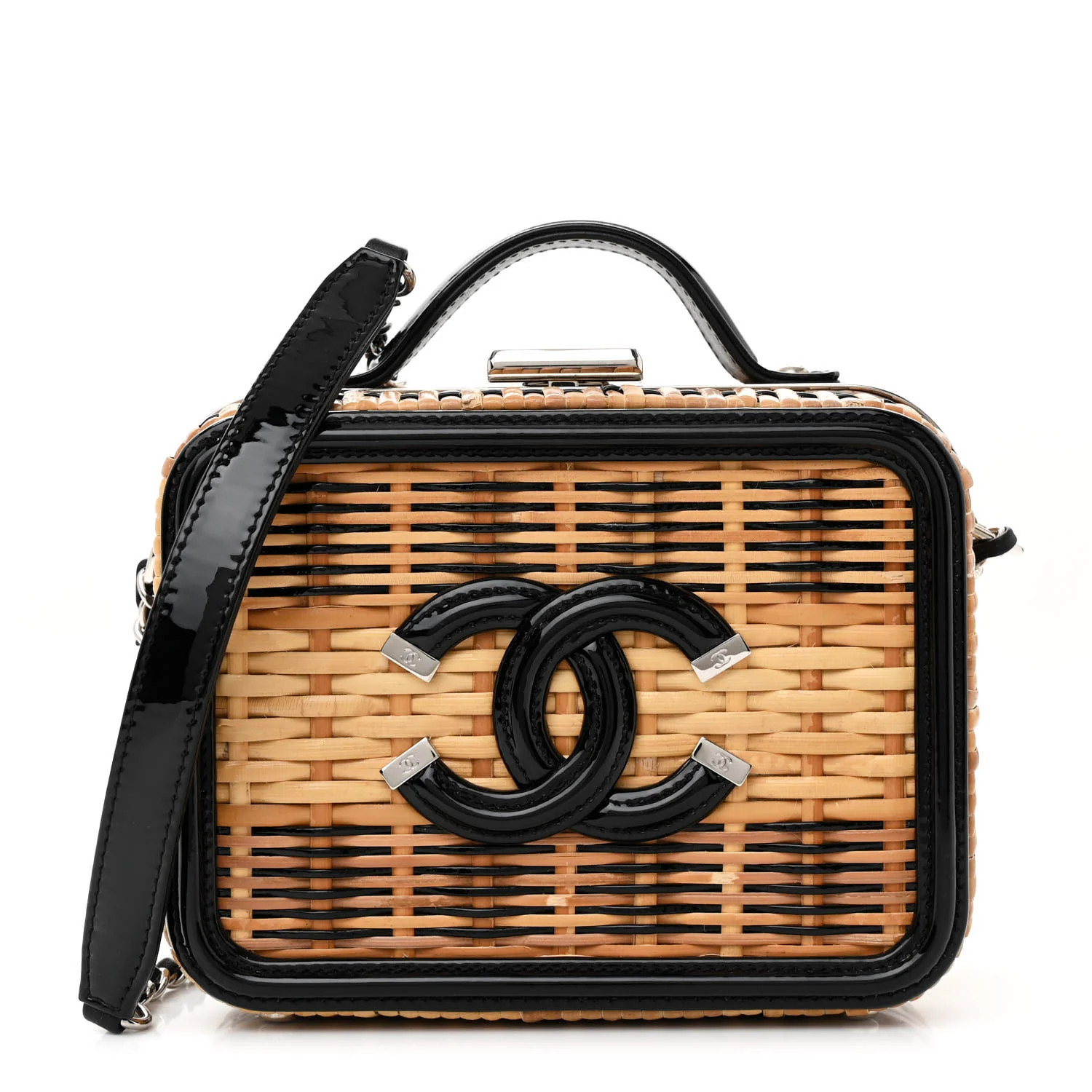CHANEL Raffia Patent Small CC Filigree Vanity Case Black | FASHIONPHILE | FASHIONPHILE (US)