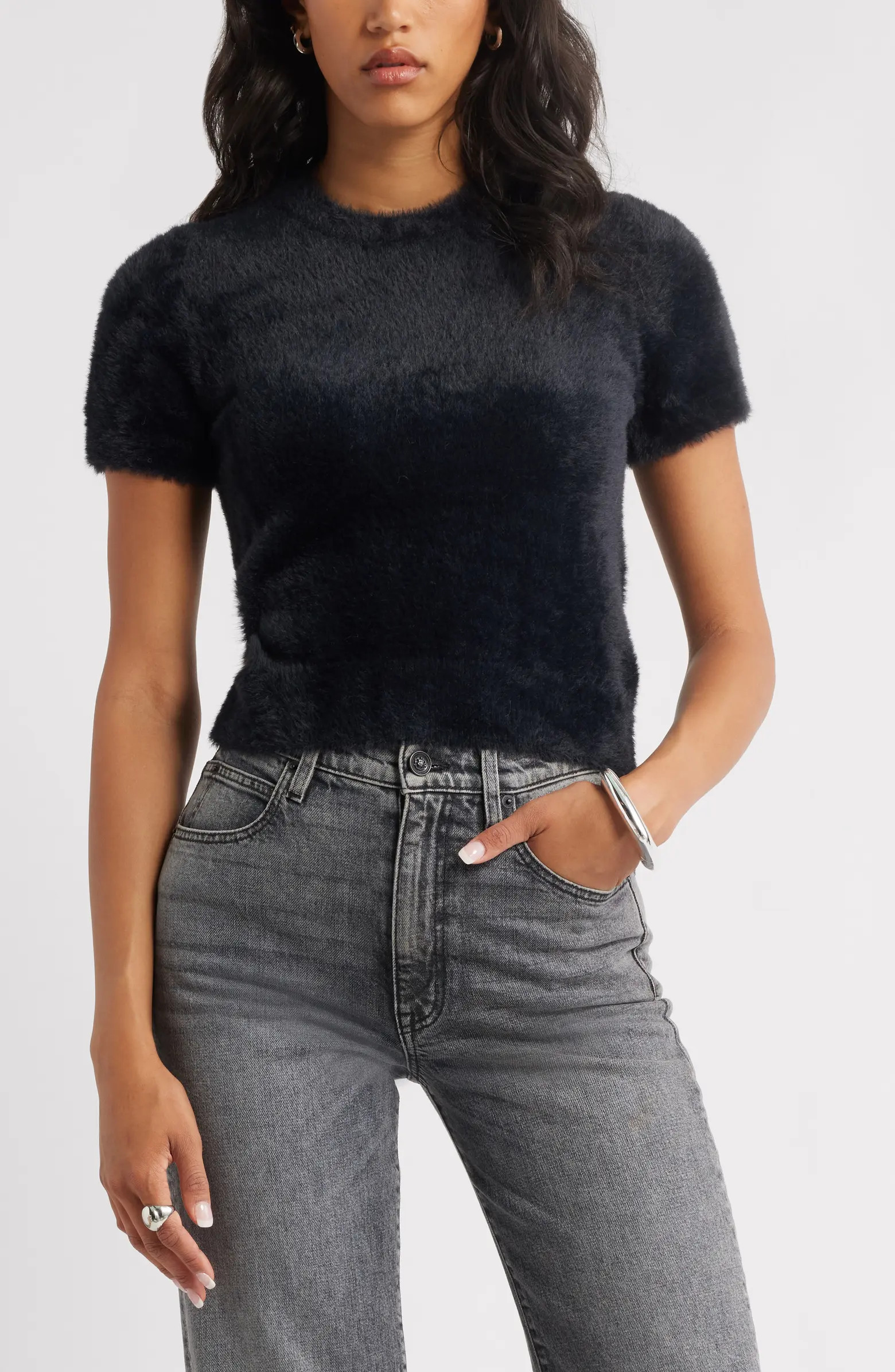 Fuzzy Short Sleeve Sweater | Nordstrom