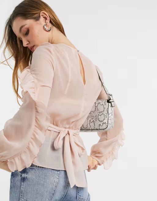 River Island ruffle front blouse in pink | ASOS (Global)
