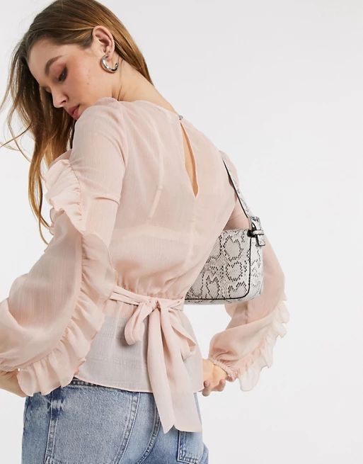 River Island ruffle front blouse in pink | ASOS (Global)