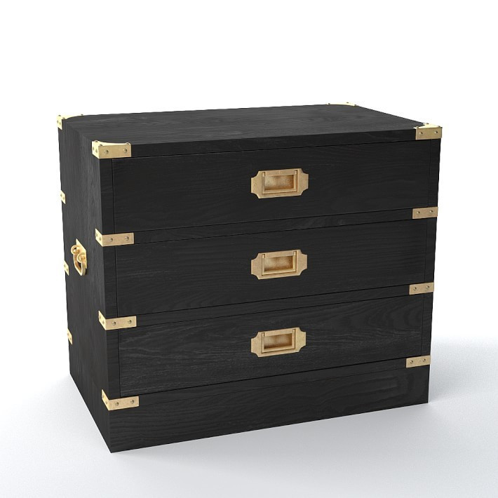 Campaign 3 Drawer Nightstand, Artisanal Black, Antique Brass | Williams-Sonoma