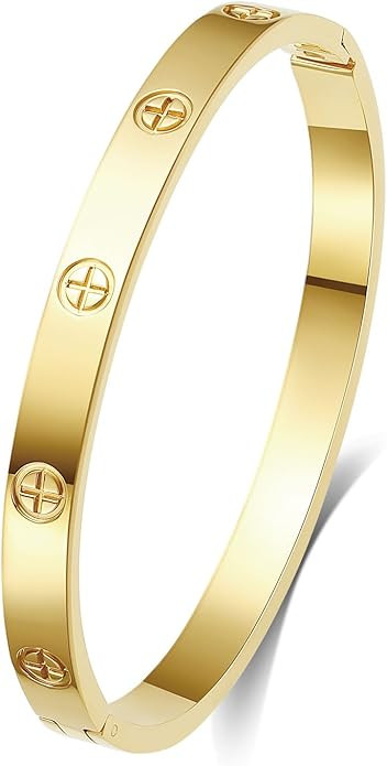 18K Gold-Plated Love Bangle Bracelets for Women, Silver Cross Bangle Bracelets, Waterproof Stainl... | Amazon (US)