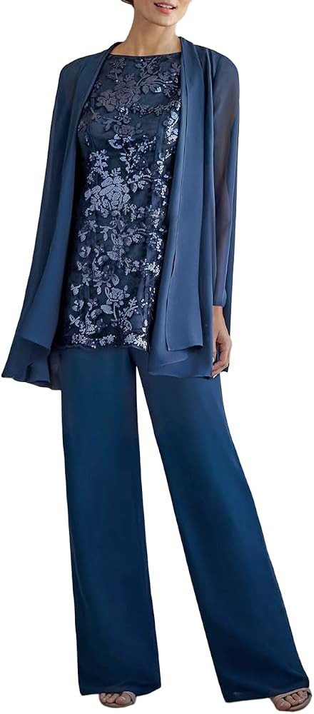 Women's 3PC Lace Pants Suits Mother of Bride Dressy Elegant Sets Wedding Formal Outfit | Amazon (US)