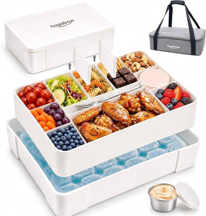 Snackle Box Container with Ice Pack & Insulated Bag, Divided Serving Tray | Deep Tray, Adjustable... | Amazon (US)