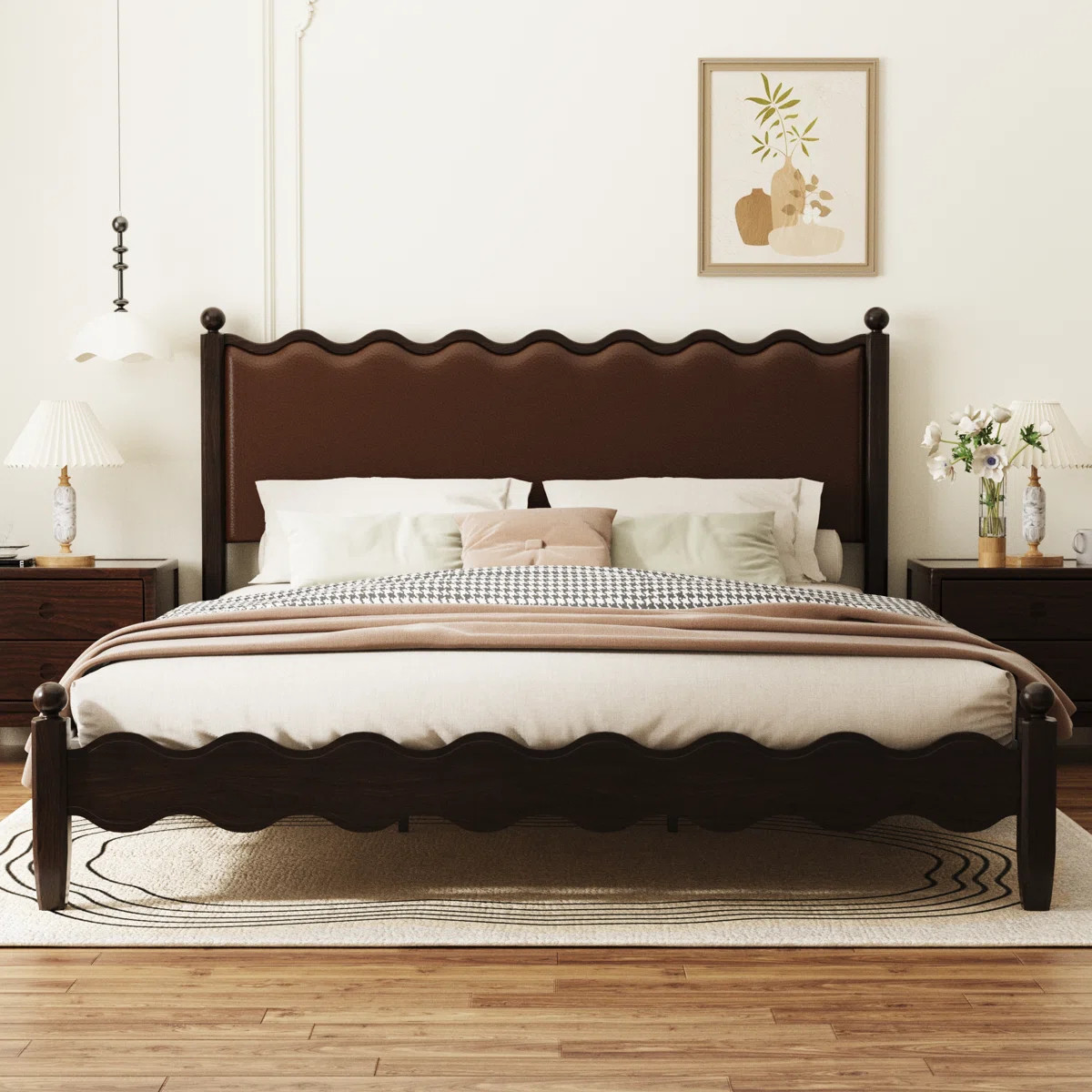 Ines Wood Bed Frame with Upholstered Headboard - Vegan Leather Upholstery | Wayfair North America