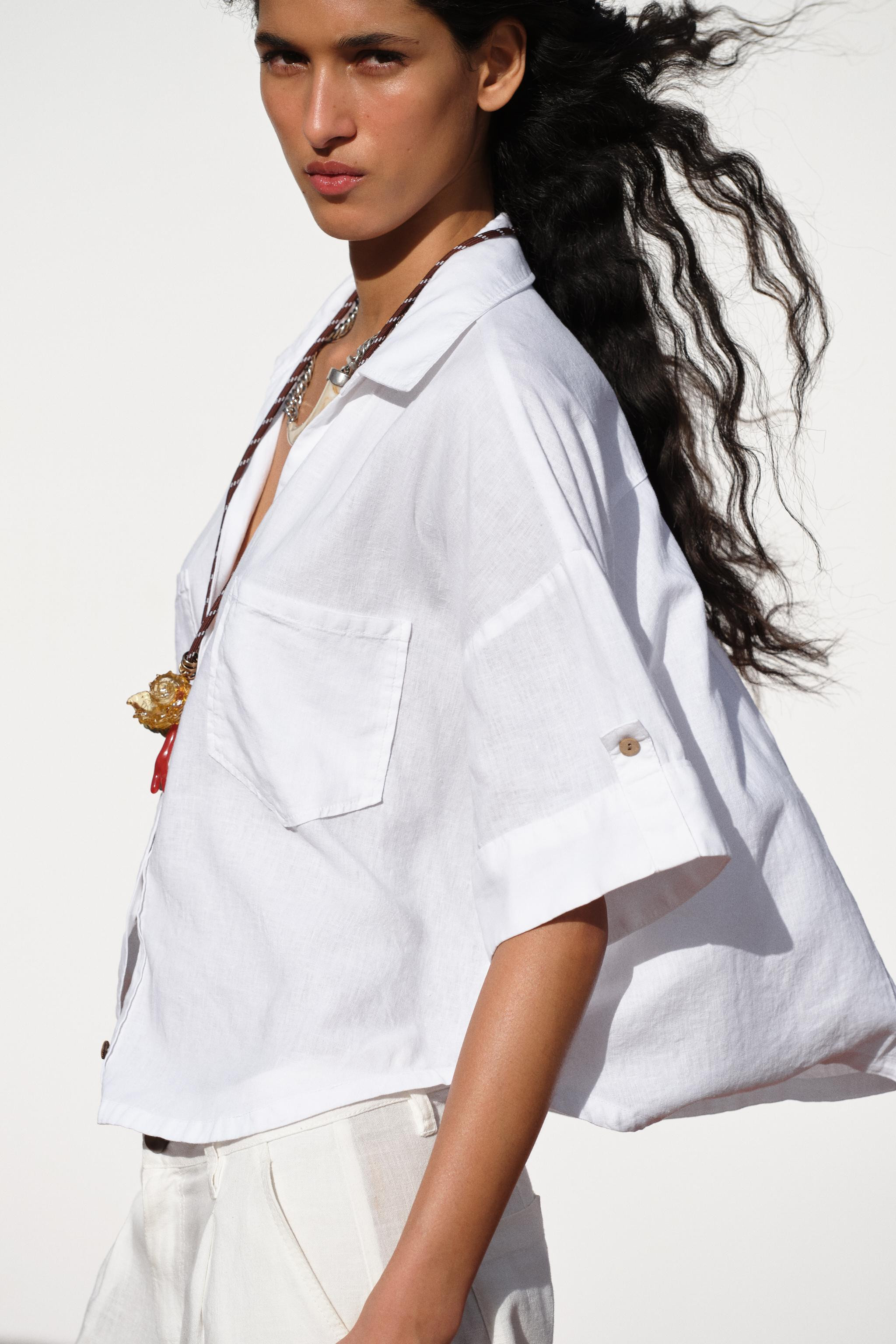 LINEN BLEND CROPPED SHIRT | Zara US