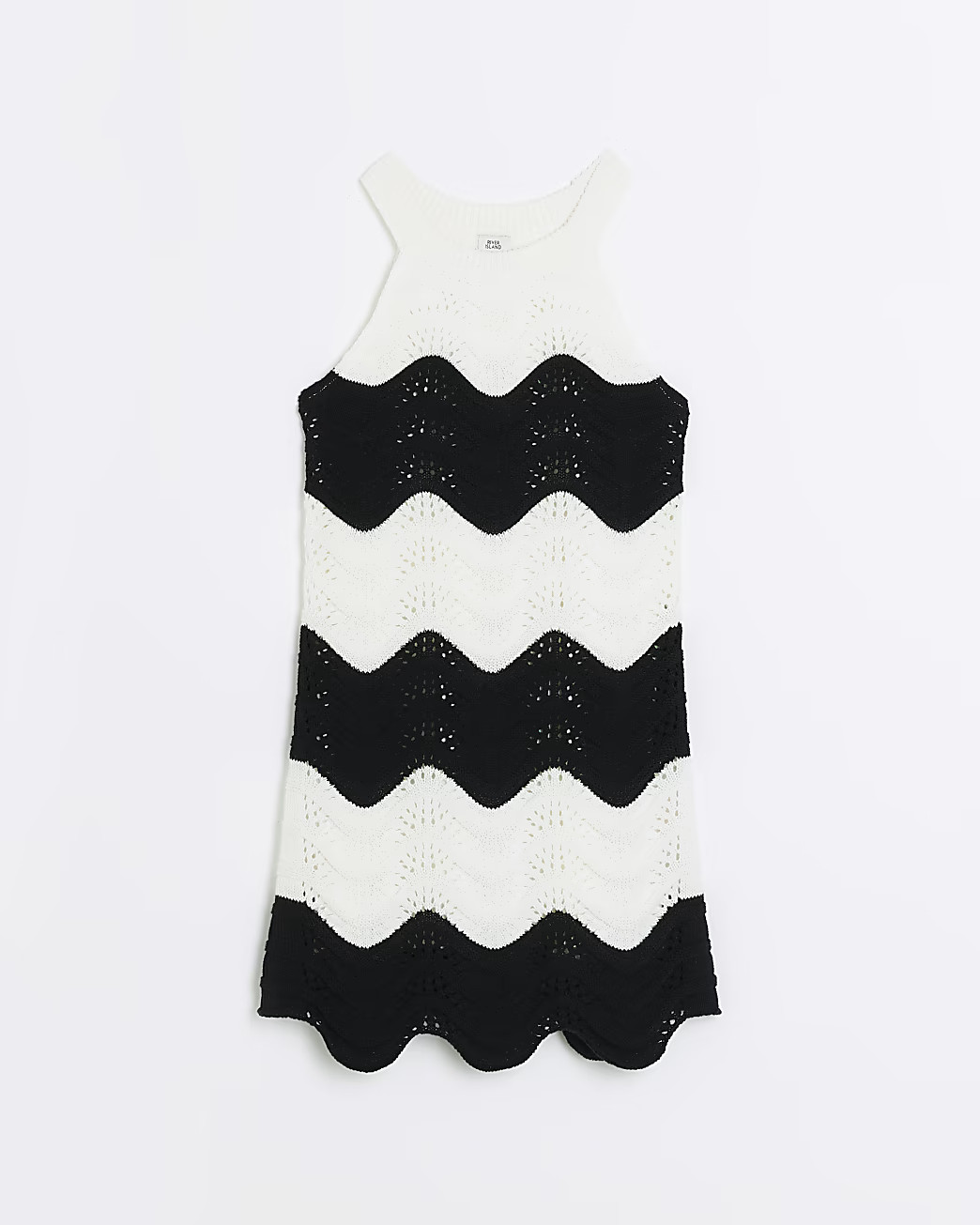Girls black wave stripe stitch crochet dress | River Island (US)