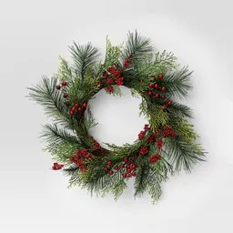 22" Mixed Pine with Red Berries Artificial Christmas Wreath - Wondershop™: Indoor/Outdoor Use | Target