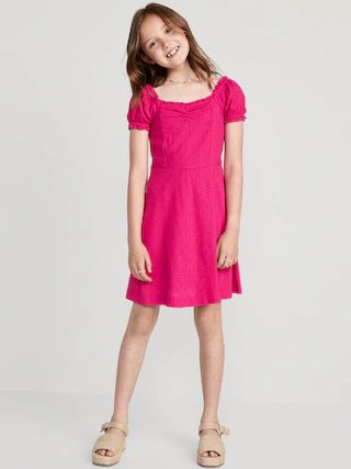 Puff-Sleeve Clip-Dot Fit & Flare Dress for Girls | Old Navy (US)