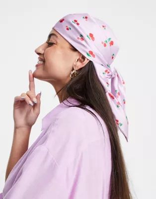 ASOS DESIGN recycled polysatin medium headscarf in berry print | ASOS (Global)