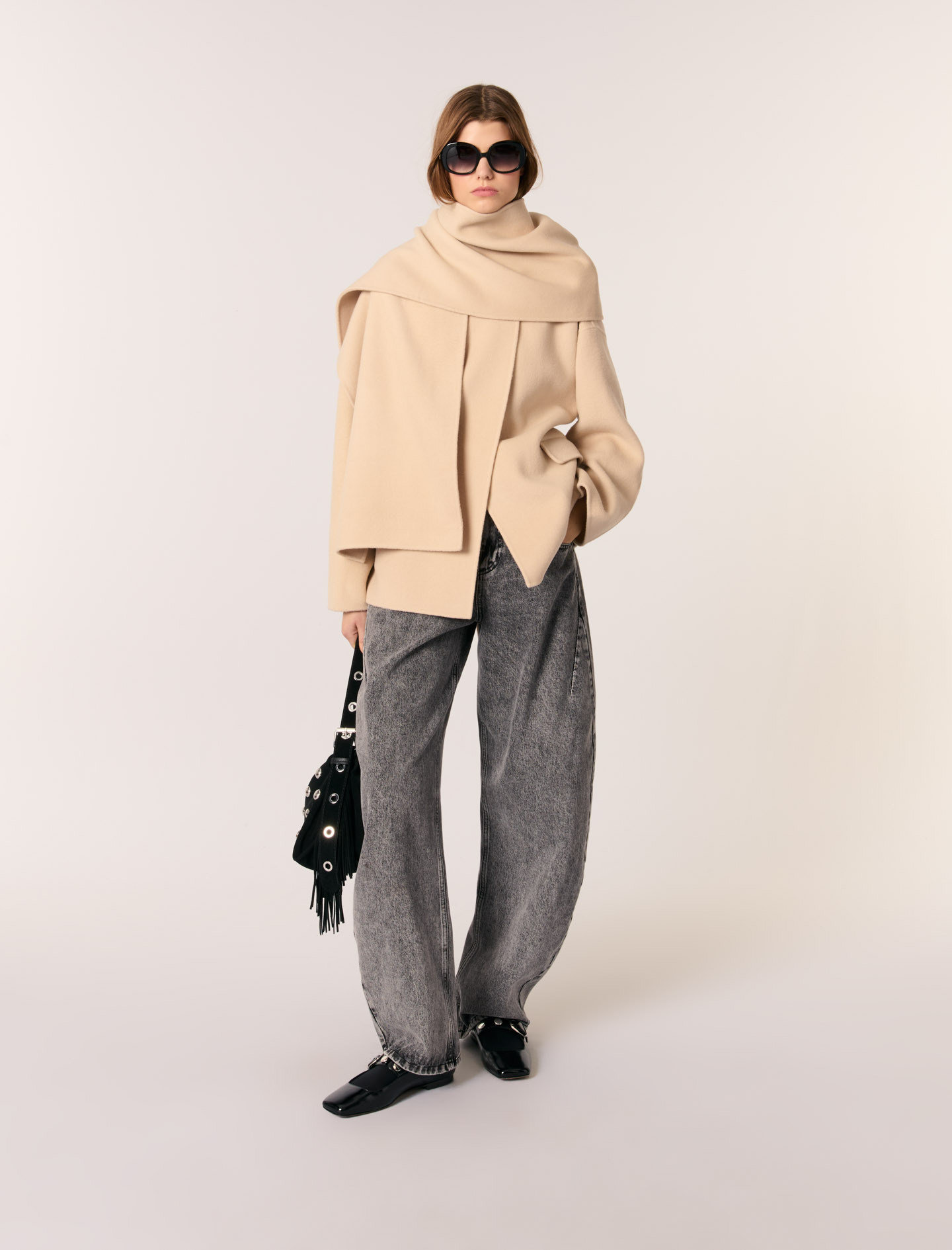 Double-faced coat with scarf Natural for Women | Maje | Maje US