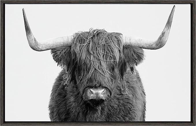 Kate and Laurel Sylvie Highland Cow Framed Canvas Wall Art by Amy Peterson, 23x33 Gray, Rustic Wa... | Amazon (US)