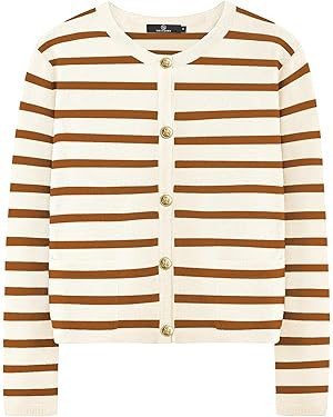 LILLUSORY Women's Casual Dressy Cardigan Sweaters Crew Neck Lady Jacket with Patch Pockets | Amazon (US)