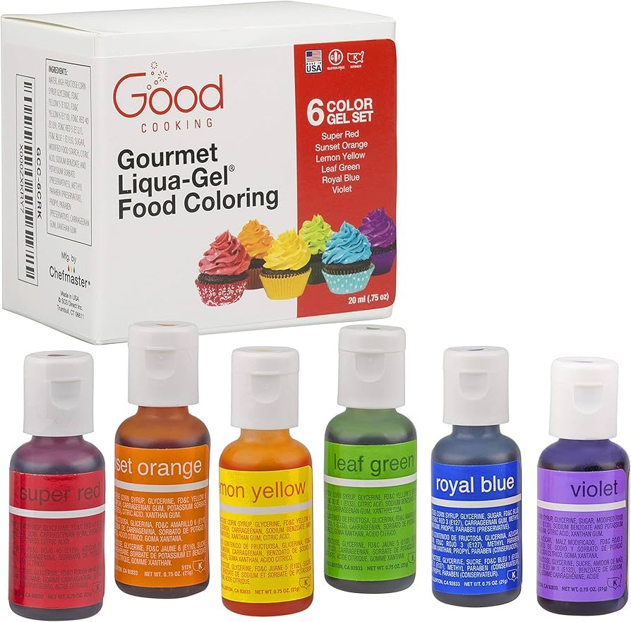 Food Coloring Liqua-Gel 6 PK - 6 Color Rainbow Kit in .75 fl. oz. (20ml) Bottles - For Easter Egg... | Amazon (US)