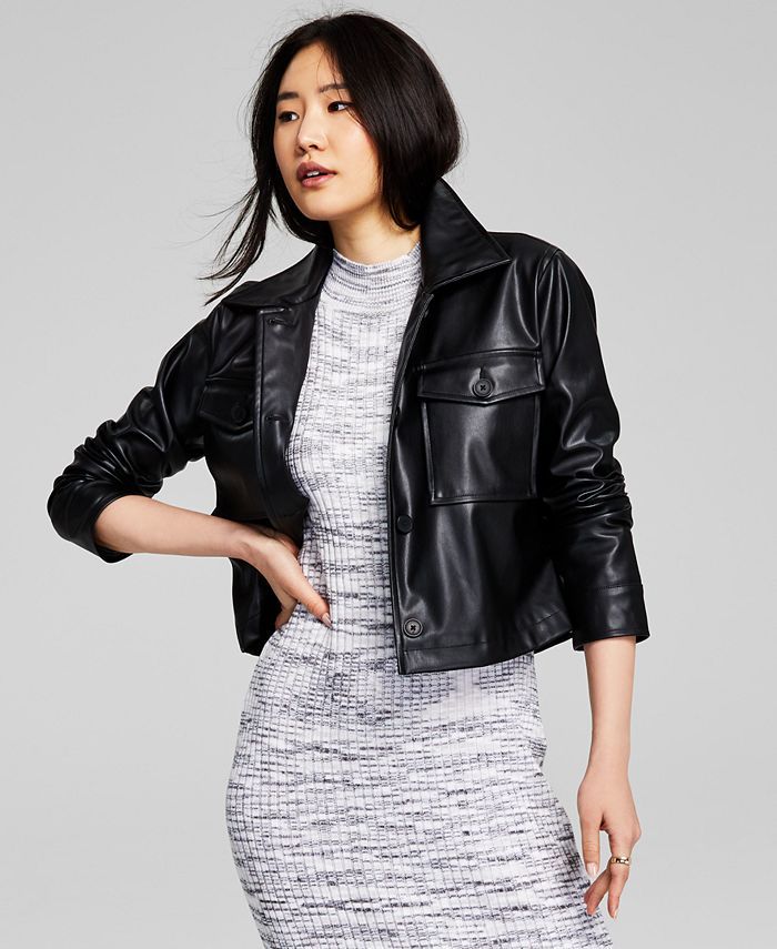 And Now This Women's Cropped Faux-Leather Shacket & Reviews - Jackets & Blazers - Women - Macy's | Macys (US)