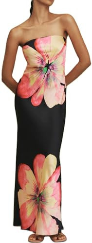 Women Strapless Floral Boho Maxi Dress Sleeveless Off Shoulder Bodycon Long Sundress Formal Cocktail Tube Party Dresses | Amazon (US)