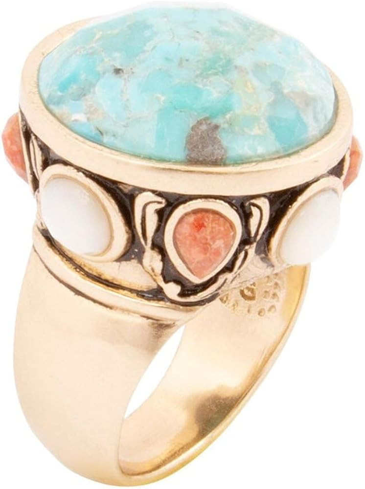 Champs Blue Turquoise and Coral Golden Statement Ring | Amazon (US)