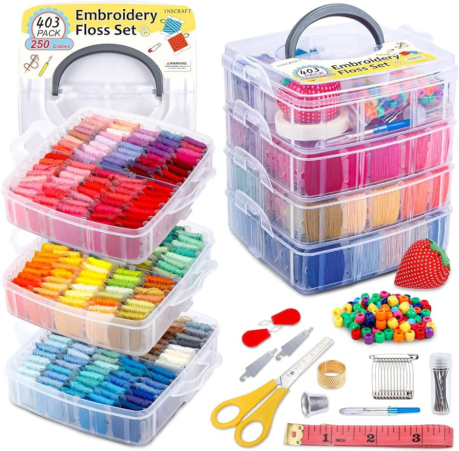 403 Pack Embroidery Floss Set, 250 Colors Cross Stitch Friendship Bracelet Thread with 153 Pcs Cr... | Amazon (US)