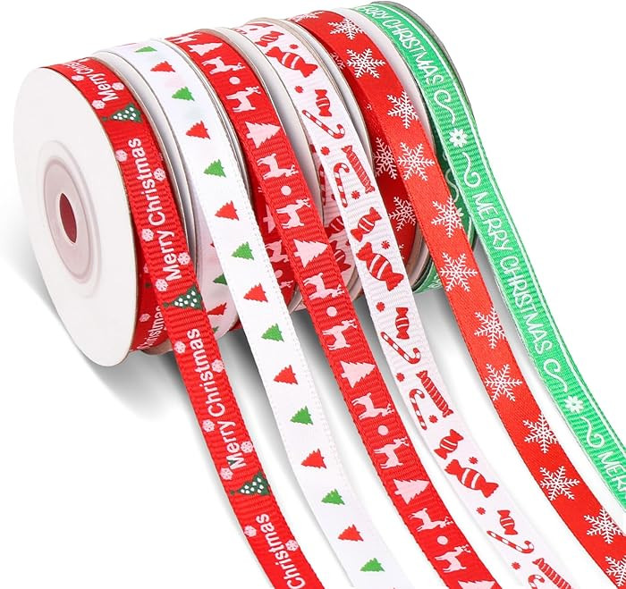 Christmas Ribbon for Gift Wrapping, 3/8 inch x 60 Yd, Red Green White Merry Christmas Holiday Rib... | Amazon (US)