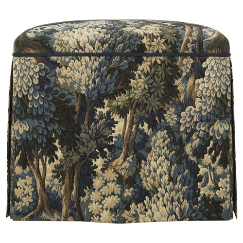 Ariela Tapestry Forest Weave Skirted Storage Ottoman | Kathy Kuo Home