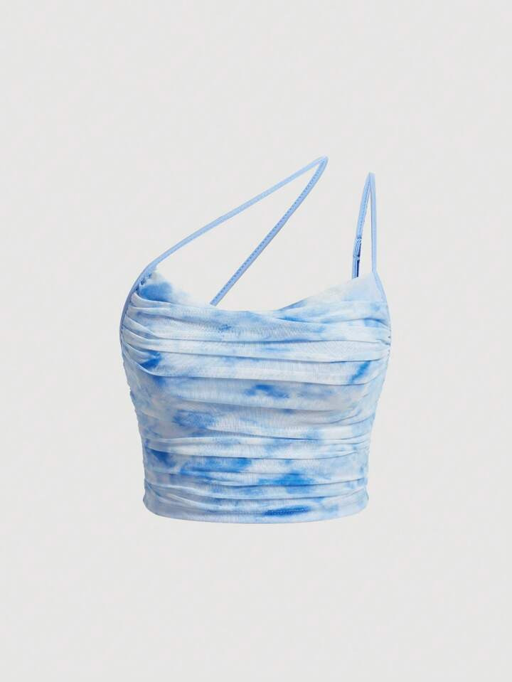SHEIN MOD Tie Dye One Shoulder Ruched Top | SHEIN
