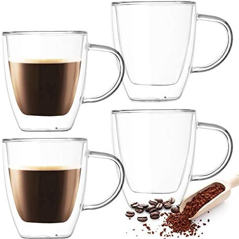 Farielyn-X 4 Pack Insulated Coffee Mugs, Glass Tea Mugs (12 oz, 350 ml), Double Wall Glass Coffee... | Amazon (US)