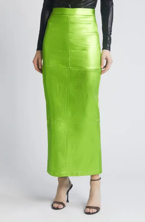 NIKKI LUND Iggy Metallic Maxi Skirt in Green at Nordstrom, Size Medium | Nordstrom