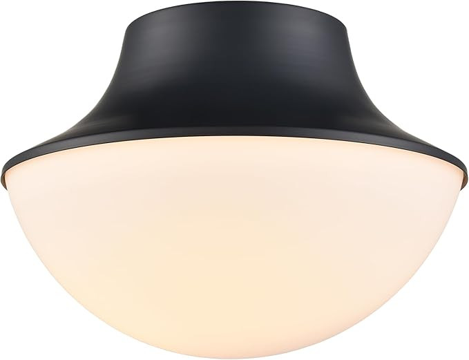 Modern Matte Black Semi Flush Mount Ceiling Light Fixture Industrial Metal Round Bowl Shape Milk ... | Amazon (US)