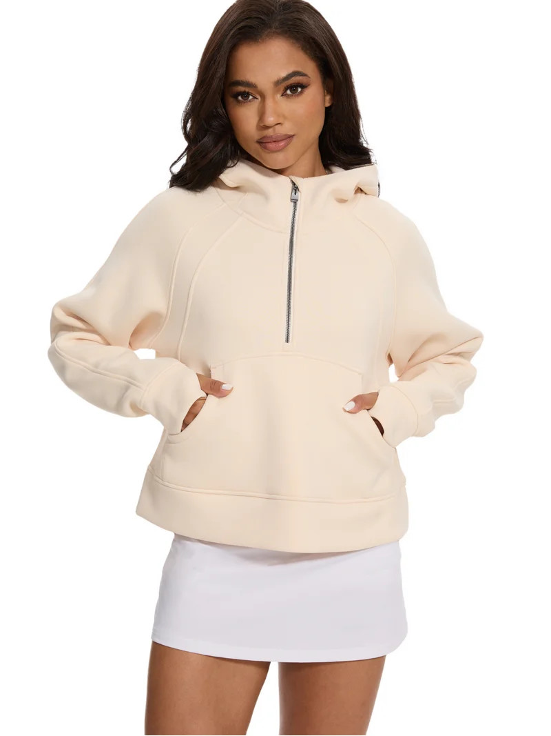 Xidunhg Women's Hoodies Half Zip Long Sleeve Fleece Lined Crop Pullover Sweatshirts with Pockets ... | Walmart (US)
